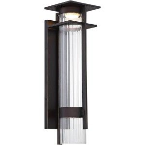Minka Lavery Modern Outdoor Wall Light Fixture Oil Rubbed Bronze LED 21" Clear Ribbed Glass Shade for Post Exterior Porch Patio - 1 of 2