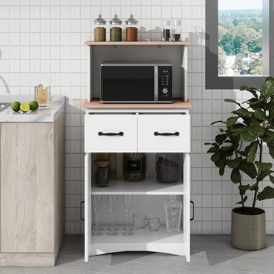 Kitchen Pantry Cabinet, Microwave Cabinet With Storage Drawer, Adjustable Shelf, 2 Doors