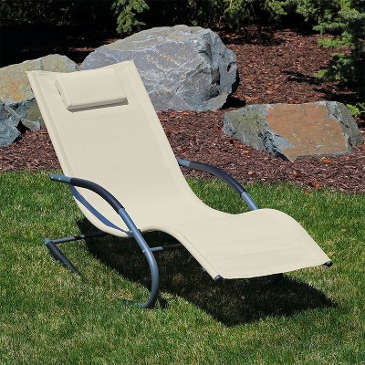 Beige Steel Rocking Wave Lounge Chairs with Cushions, Set of 2
