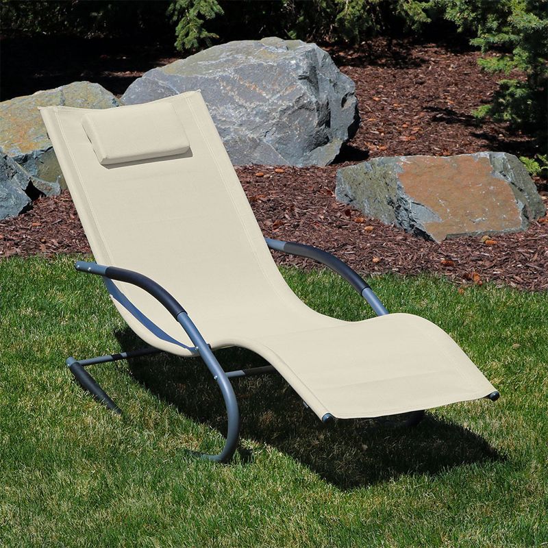 Sunnydaze Outdoor Patio and Lawn Wave Rocking Lounge Chair with Pillow, Beige, 2pk, 3 of 11