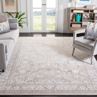 Beige and Cream Floral Synthetic Area Rug 8' x 10'
