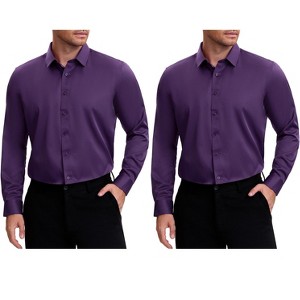 INSPIRE CHIC Men's Point Collar Long Sleeve Button Down Solid Color Formal Dress Shirts 2 Packs - 1 of 4