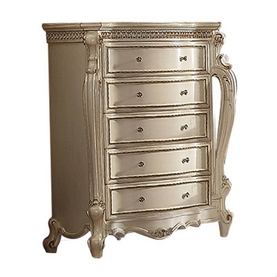 Antique Pearl Solid Wood 5-Drawer Chest with Felt Lined Drawers