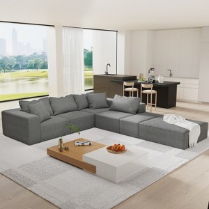 TiramisuBest 132" Modular L-Shaped Upholstered Sectional Sofa Set w/ 6 Pillows & Free Combination for Living Room & Bedroom,Grey - 1 of 3