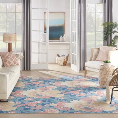 Botanical Bliss Blue Floral Synthetic 7'9" x 10'10" Outdoor Rug