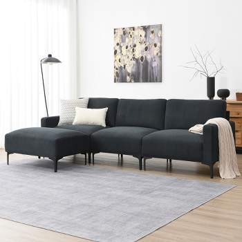 104" L-shaped Sectional Sofa Couch Set, 4-seat Velvet Upholstered Couch Set with Convertible Ottoman-ModernLuxe
