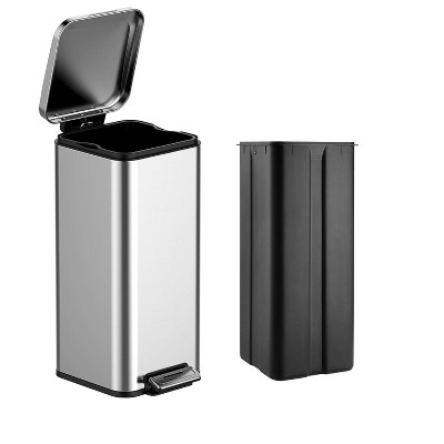 8 Gallon Trash Bin, Stainless Steel Trash Can with  Removable Inner Bucket, Soft Close Lid