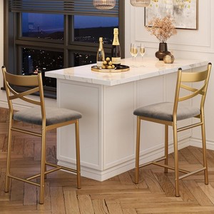 Bar Stools Set of 2/4, 16" Wide Seat Cushion, X Flat Iron Backrest, High Top Chairs with Footrest a Must for Home - 1 of 4