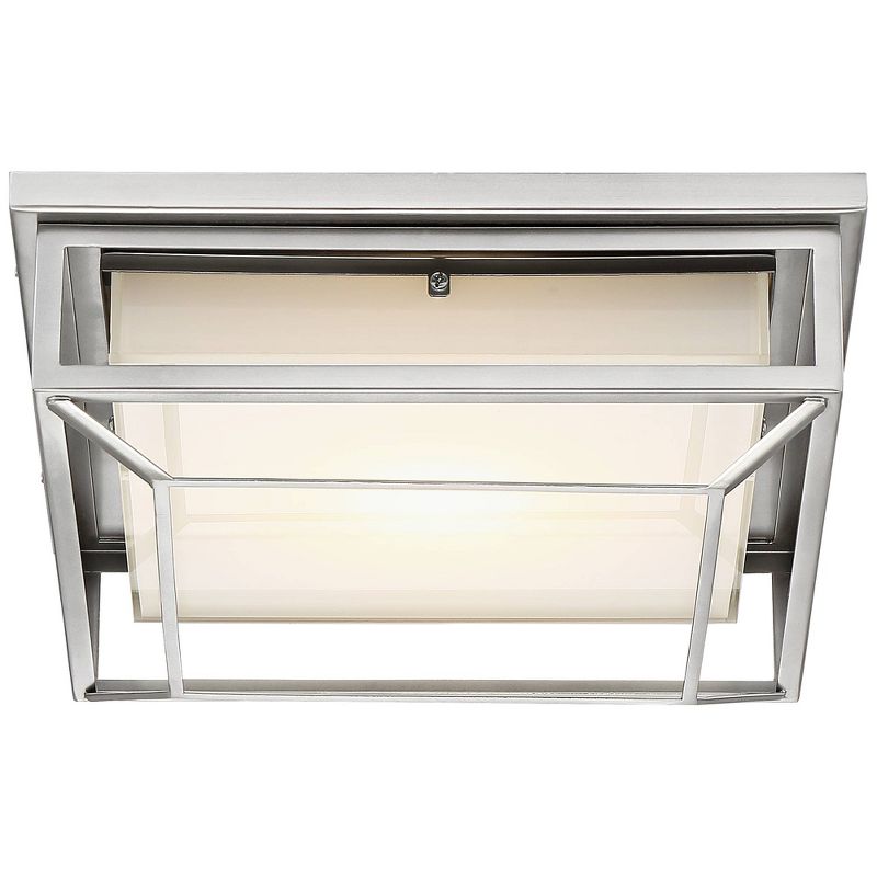 Possini Euro Design Radcliffe Modern Flush Mount Outdoor Ceiling Light Matte Nickel LED 4" Frosted Bonded Glass Damp Rated for Post Exterior Barn Deck, 5 of 6