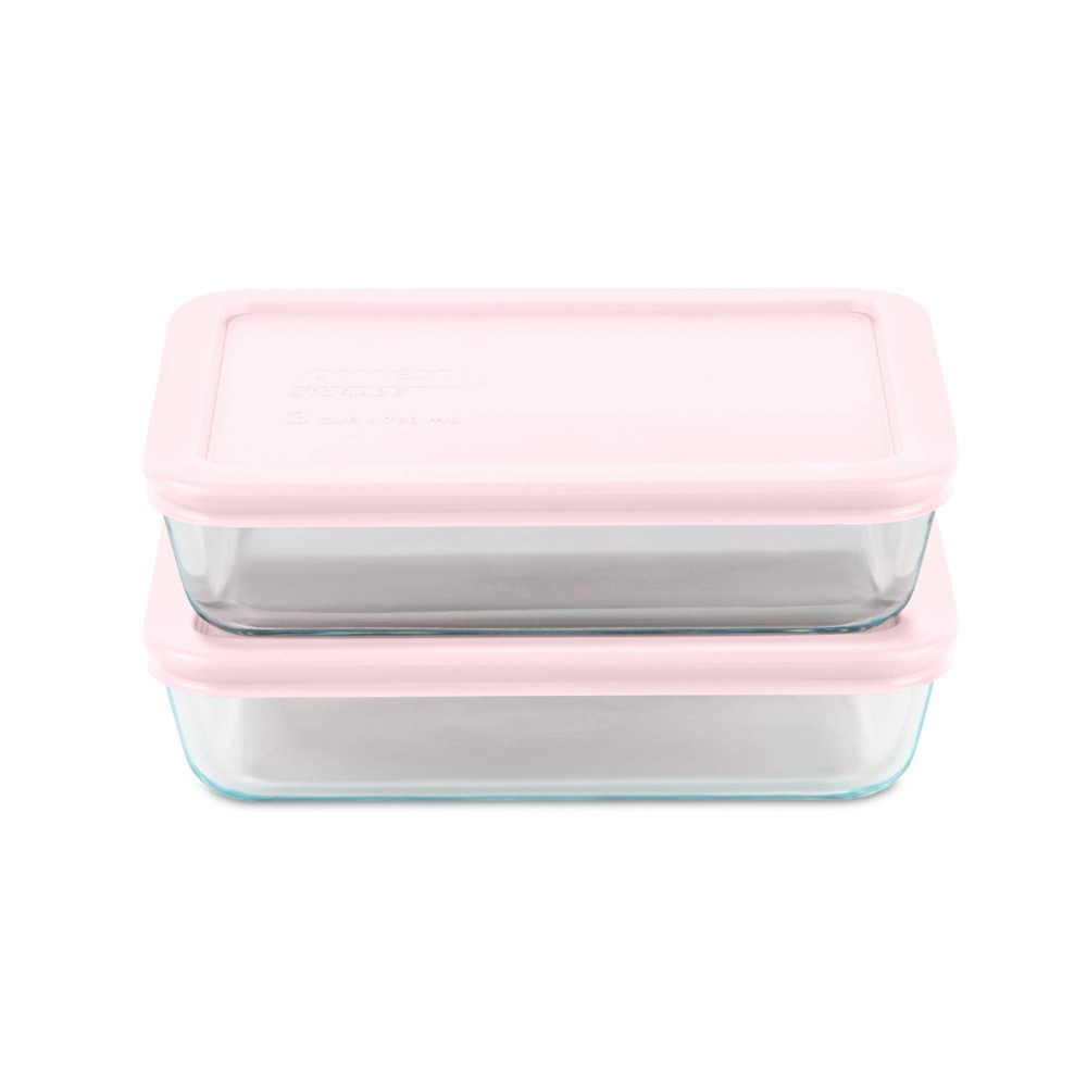 Photos - Food Container Pyrex ® Simply Store® 4pc 3c Rectangle Glass Storage Set with Nouveau Pink Lid: Glass Container with Lids, Dishwasher-Safe 