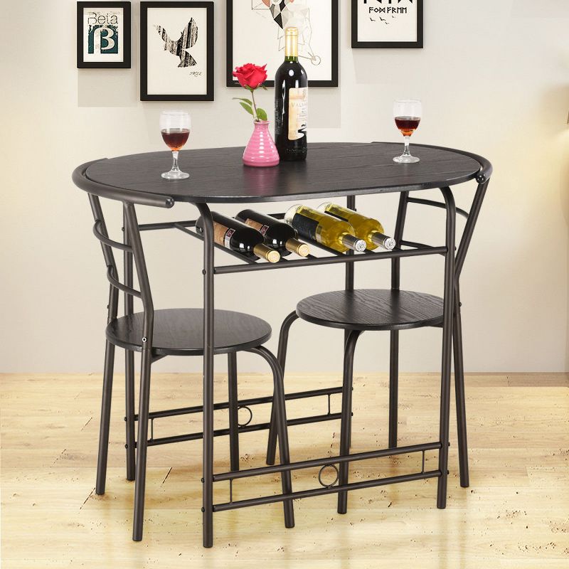 Costway 3 PCS Dining Set Table and 2 Chairs Home Kitchen Breakfast Bistro Pub Furniture Black, 4 of 11
