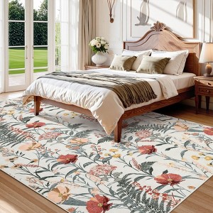 Modern Washable Area Rug for Living Room, Floral Pattern Floor Rug with Non Slip Backing, Low Pile Floor Carpet for Living Room Office - 1 of 4