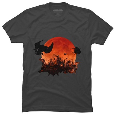 Men's Design By Humans Spooky Halloween Blood Moon Eclipse Ghostly Birds By KateLCardsNMore T-Shirt