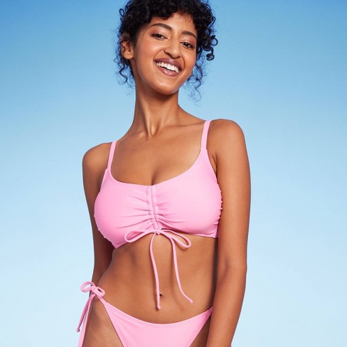 Women's Ruched Drawstring Front Bralette Bikini Top - Wild Fable™ Pink D/dd  Cup : Target