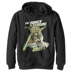 Boy's Star Wars: The Clone Wars Yoda Force Is Strong Pull Over Hoodie - 1 of 3