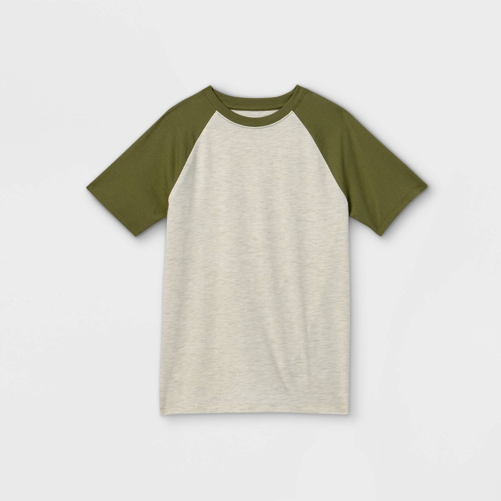 Size Large Boys' Baseball Short Sleeve T-Shirt - Cat & Jack Cream/Fern Green 