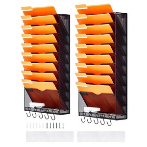 VEVOR File Wall Rack, Two-Piece 10 Pockets Mesh Wall File Holder, Wall Mounted Magazine Mail Paper & Document Storage Folder, Black - 1 of 4