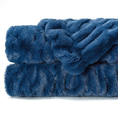 Blue Faux Fur Reversible Throw Blanket