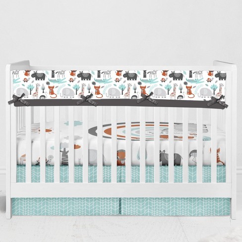 Bacati - Safari Animals Aqua/orange/gray Boys Cotton Crib Rail Guard ...