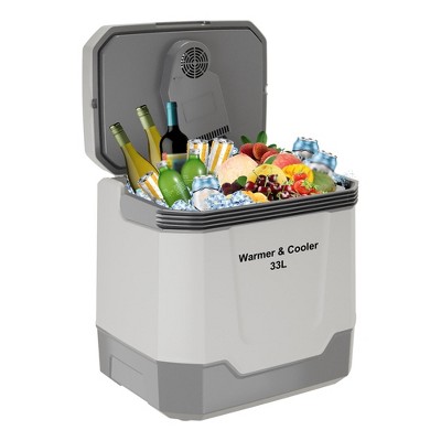 35 Quart (33 L) Cooler & Warmer, Portable Car Refrigerator With Automatic Locking Handle, Car Cooler for Vehicle & Trucks,  Plug In Coolers, Blue