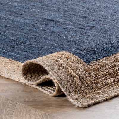 Braided Blue Jute Handmade Rectangular Easy-Care Rug