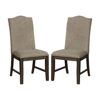 Vynxaria Set of 2 Beige Upholstered Dining Chairs with Tufted Backs and Nail - Head Trim, Ideal for Living Room & Dining Room