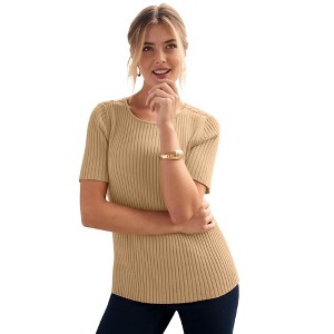 Jessica London Button Ribbed Knit Pullover Sweater - 1 of 2