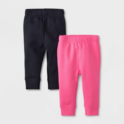 Baby Girls' 2pk Fleece Jogger Pants - Cat & Jack™ Black/Pink 0-3M