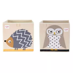 3 Sprouts Large 13 Inch Square Children's Foldable Fabric Storage Cube Organizer Box Soft Toy Bins, Pet Hedgehog and Friendly Owl (2 Pack)