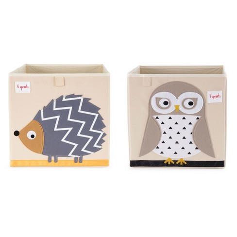 3 Sprouts Large 13 Inch Square Children's Foldable Fabric Storage Cube Organizer Box Soft Toy Bins, Pet Hedgehog and Friendly Owl (2 Pack) - image 1 of 4