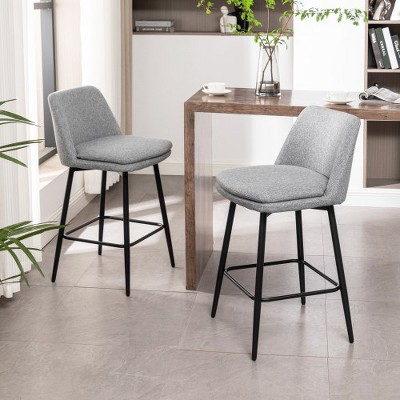 Swivel Barstools Set Of 2, Modern Upholstered Kitchen Bar Stools With Metal Legs, Counter Height Bar Chair With Backrest, Footrest