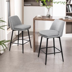 Swivel Barstools Set Of 2, Modern Upholstered Kitchen Bar Stools With Metal Legs, Counter Height Bar Chair With Backrest, Footrest - 1 of 3