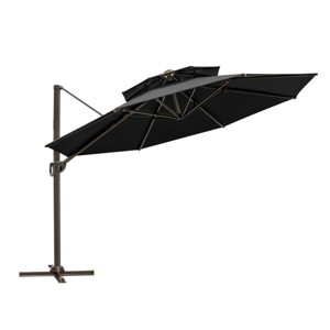 11.5' x 11.5' Double Top Round Aluminum Offset Umbrella Outdoor Hanging Cantilever Umbrella Black - Crestlive Products - 1 of 4