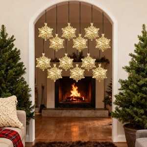 YOOCOZZ  Christmas Decoration  Accessories 12 Set  -  3.5x3.5" Gold Iron Snowflake Hanging Ornament, Hanging Home Decor Accents for Christmas Tree - 1 of 4