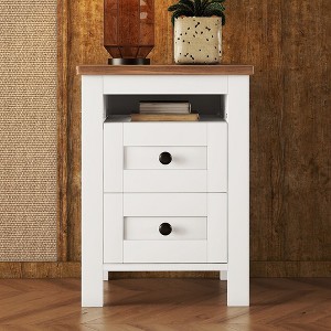 CAVINAS 2-Drawer Farmhouse Nightstand, Wooden Beside Table with Storage Cabinet, Bed End Table for Bedroom - 1 of 4