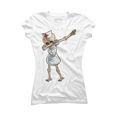 Junior's Design By Humans Halloween Dabbing Funny Skeleton Nurse RN Costume Gift By COVI T-Shirt