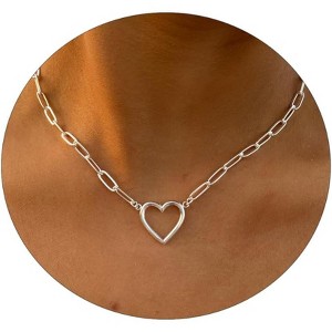 14K Gold Plated Heart Necklace for Women, Dainty Love Pendant Choker, Delicate Gold Jewelry Gift for Her, Trendy Festival Birthday Present - 1 of 4