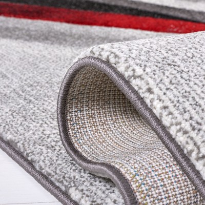 Gray and Red Mid-Century Modern Synthetic Area Rug