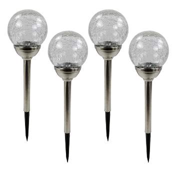 Alpine Corporation 4pk Glass Ball Stake Solar LED with Color Change and Warm White Outdoor Path Lights Chrome
