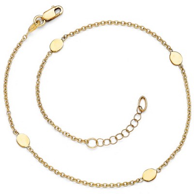 Black Bow Jewelry 14k Yellow Gold Polished Oval Disc Anklet, 10-11 Inch