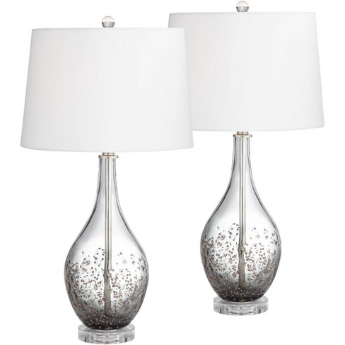 Pacific Coast Lighting Sparrow 28" Tall Modern Table Lamps Set of 2 Smoke Gray Glass White Shade Living Room Bedroom Bedside Nightstand House Office - image 1 of 4