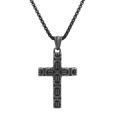 Steeltime 24" Men's oxidized stainless steel chevron cross pendant