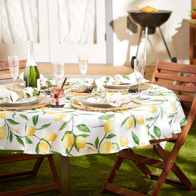 Lemon Bliss 60" Round Stain Resistant Fabric Tablecloth