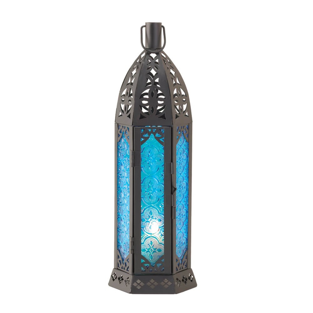 Photos - Figurine / Candlestick 13" Iron Floret Outdoor Lantern Blue - Zingz & Thingz