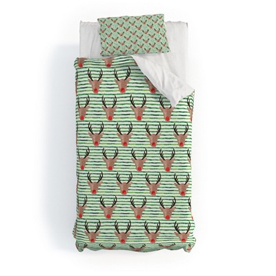Little Arrow Design Co watercolor rudolf Duvet Cover + Pillow Sham(s) - Deny Designs