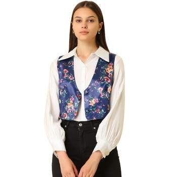 Allegra K Women's Floral Pattern Button Closure Satin Waistcoat Vest