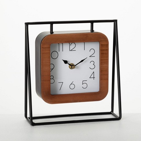 Modern farmhouse wooden desk clock with metal selling frame