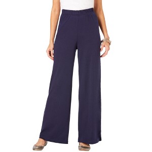 Roaman's Women's Plus Size Wide Leg Soft Knit Pant - 1 of 4