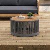 MOEPISY Outdoor Rattan Rope and Acacia Wood Coffee Table, Rope Grey and Natural Iron - 2 of 4