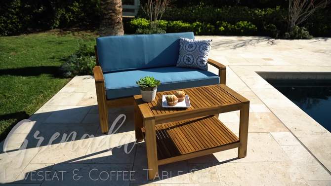Grenada 2pc Acacia Wood Patio Chat Set - Christopher Knight Home, 2 of 14, play video